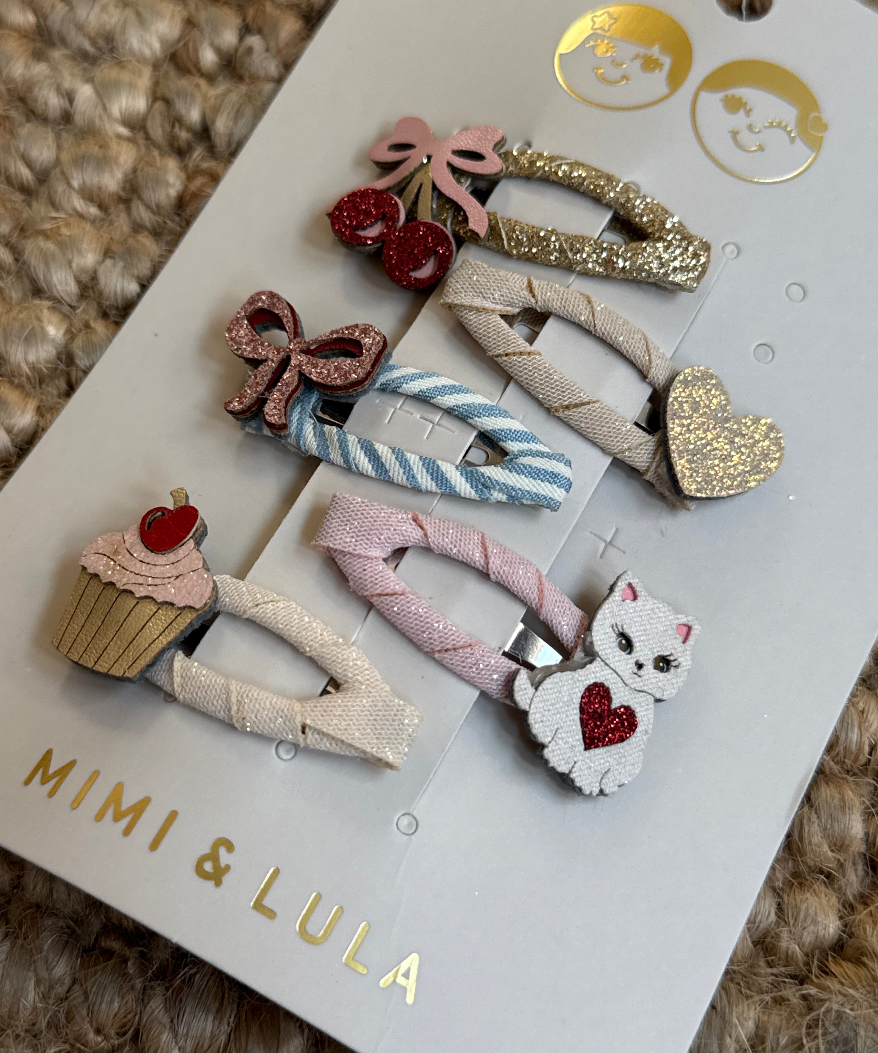Pack 5 mollette clic-clac fiocco ciliegie e cuore Mimi & Lula
