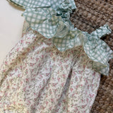 Pagliaccetto fiorellini frill vichy latte e menta PI44G Baby Gi