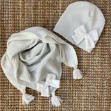 Set cappello + kefia LAB bambina grigio lurex e latte fiocco