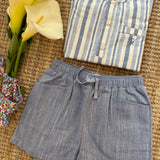Camicia coreana righe azzurro DK600