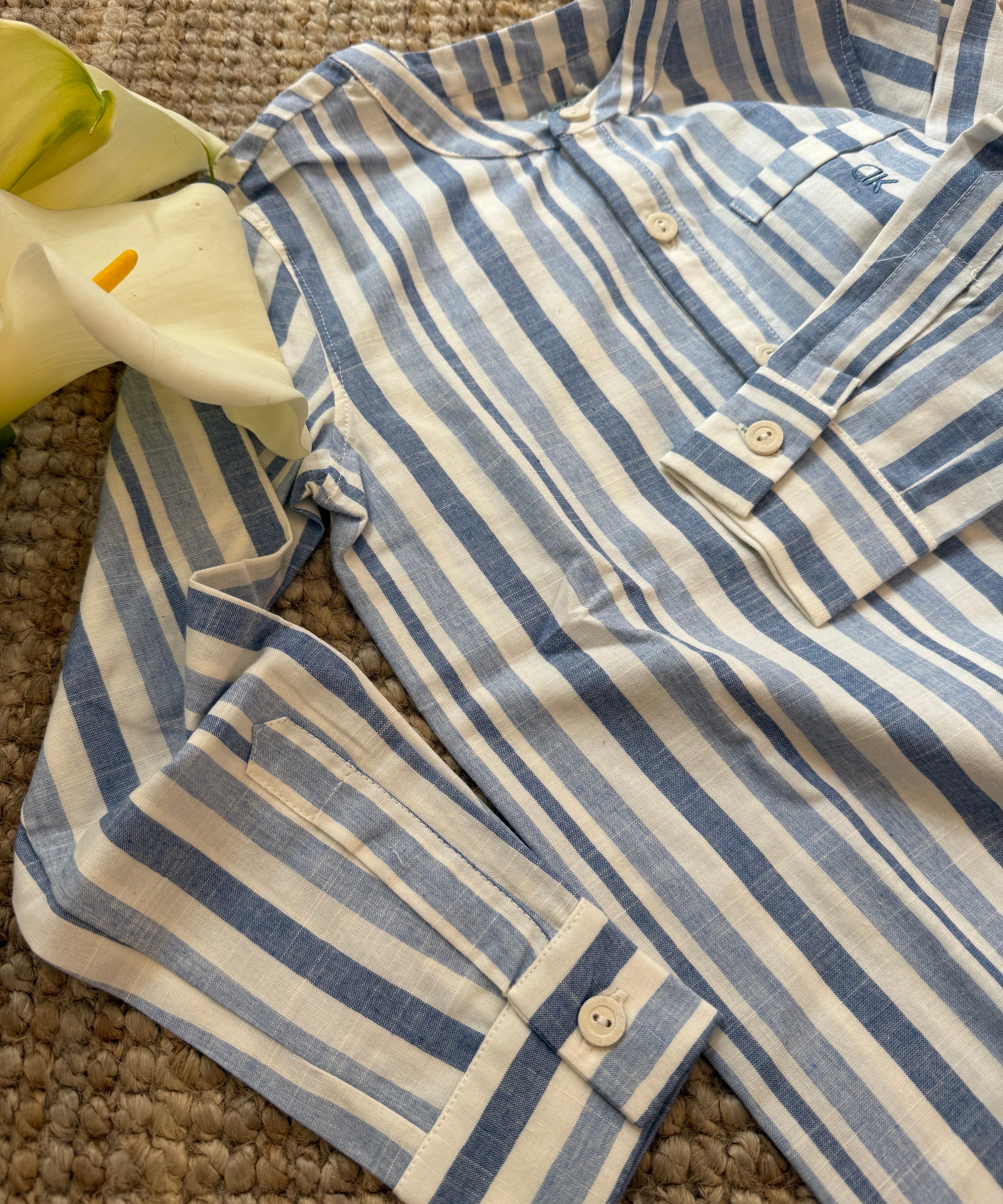 Camicia coreana righe azzurro DK600