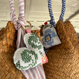 Borsa LAB paglia manico fantasia con cuore imbottito stoffa vintage