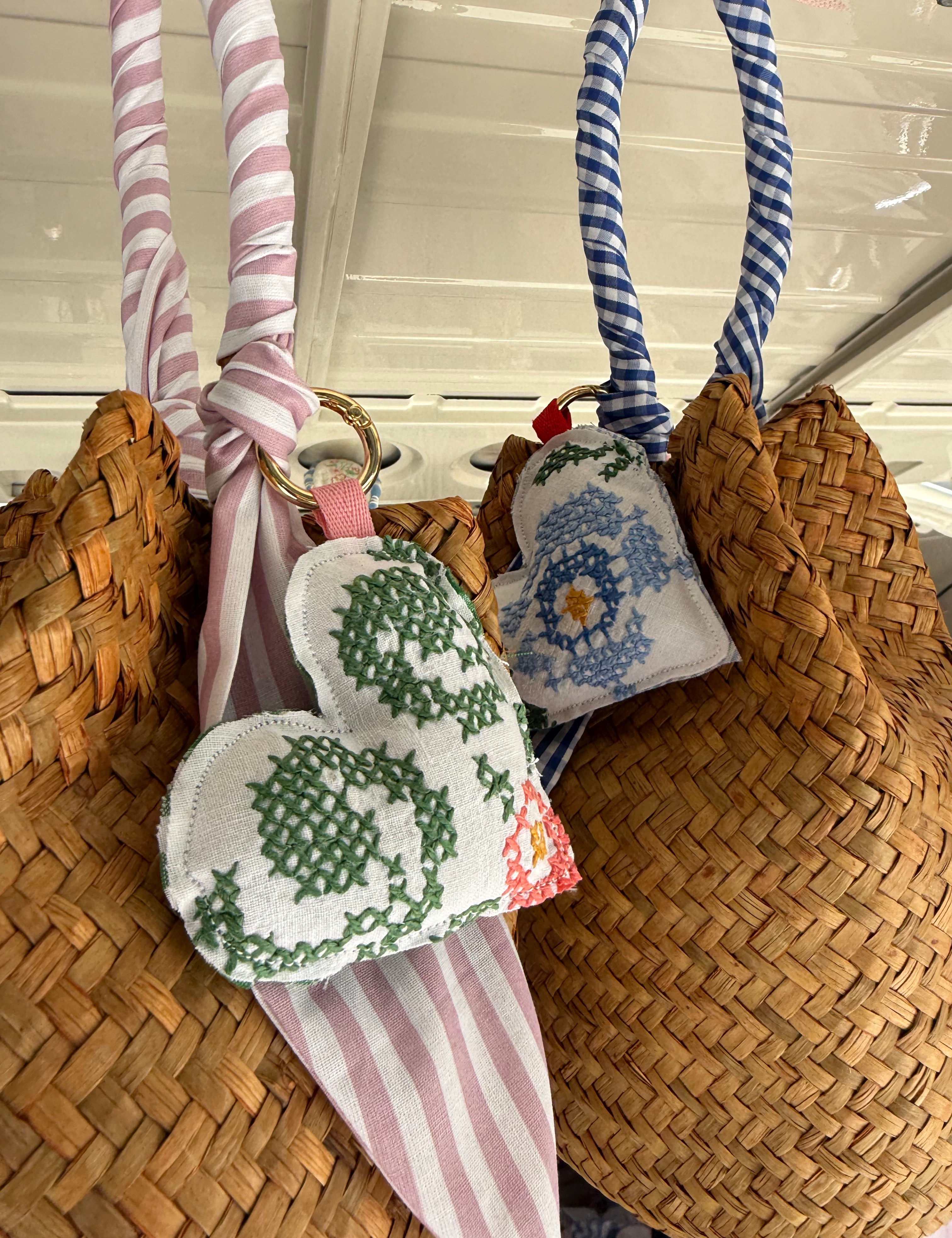 Borsa LAB paglia manico fantasia con cuore imbottito stoffa vintage