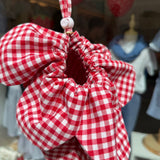 Borsa LAB con cappe vichy rosso e bianco charms cuore stoffa vintage e ciliegie crochet