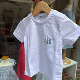 T-shirt LAB mezza manica ricamata a mano fiori azzurri