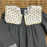 Gray dress maxi square collar pattern