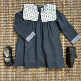 Gray dress maxi square collar pattern