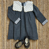 Gray dress maxi square collar pattern