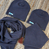 Set cappello + kefia LAB bambino righine marrone e avio