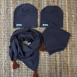 Set cappello + kefia LAB bambino righine marrone e avio