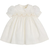 Newborn Baptism Dress in Milk Twill with Smock Embroidery FCCI133VEZL