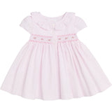 Abito mezza manica collo frill punto smock righine goffrate bianco e rosa SCCI163VERR