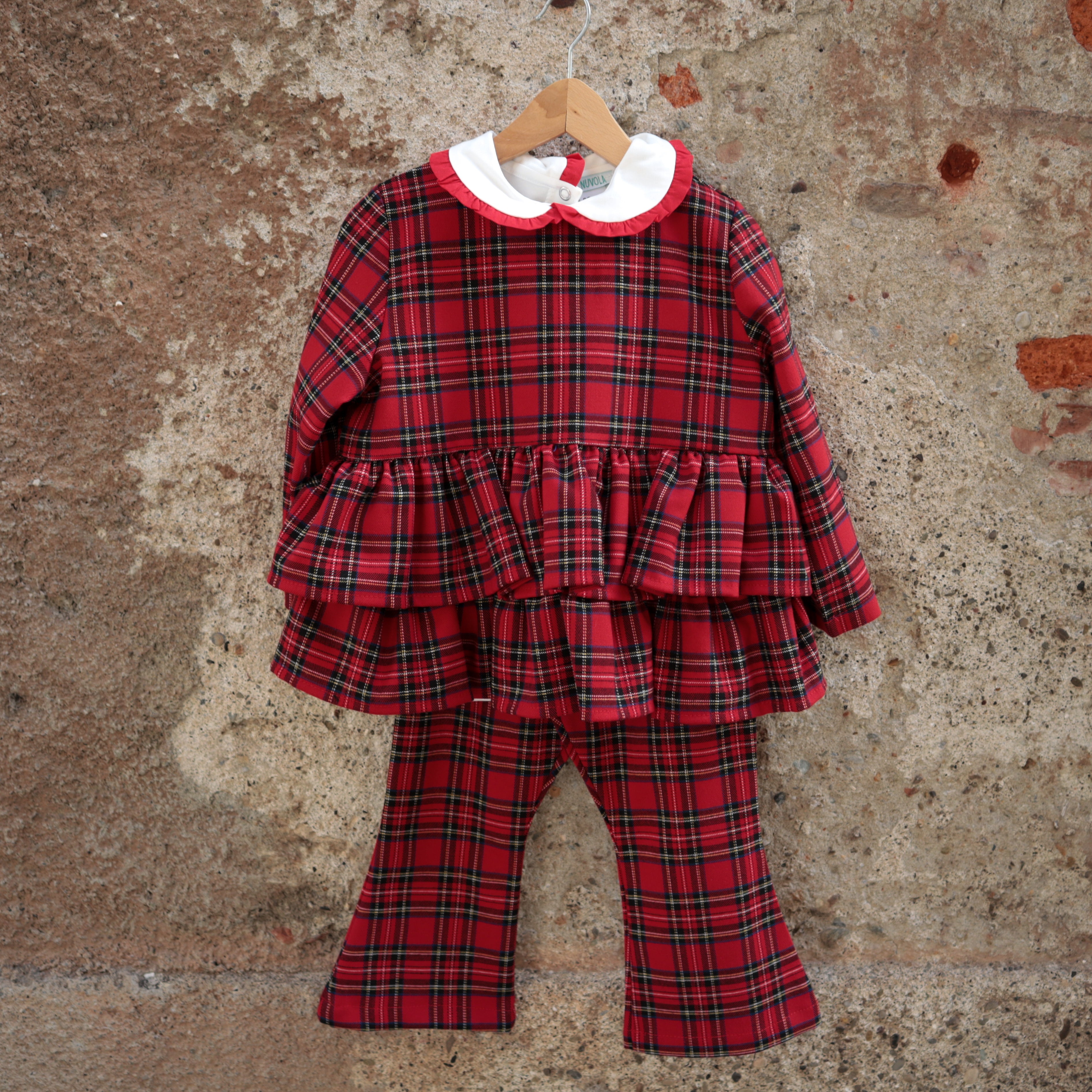 LAB tartan complete double ruffle jacket and flared trousers